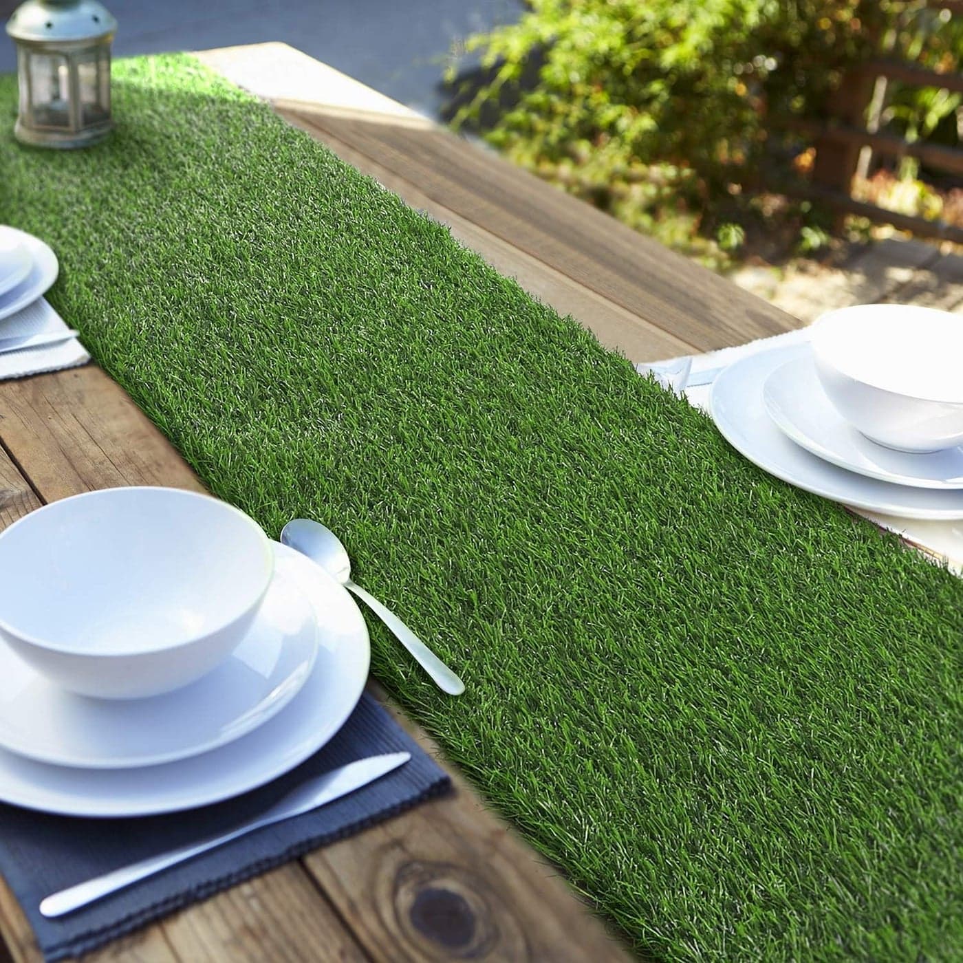 Aneco 14 x 72 Inch Artificial Grass Table Runners Carpet Roll Synthetic Grass Table Runner Grass Tabletop Decoration for Spring Fall Summer Holiday Baby Shower Wedding Birthday Banquet