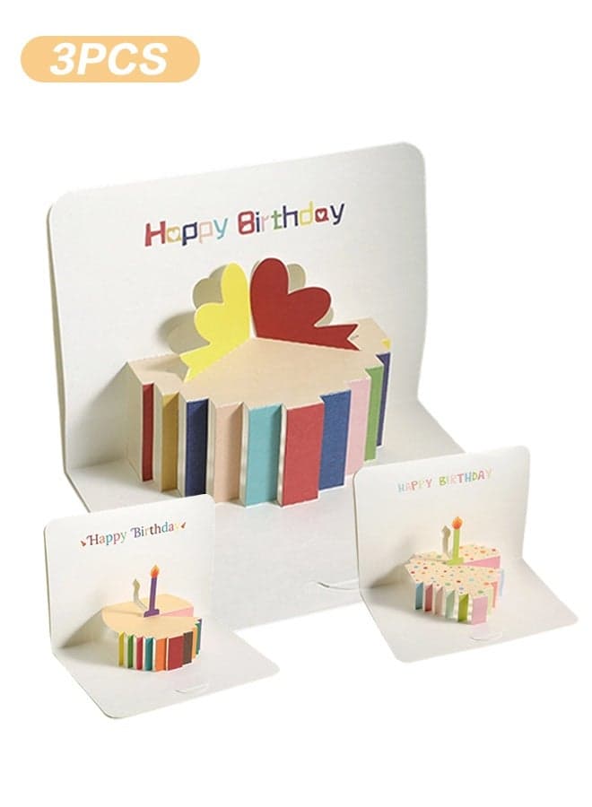 3PCS 3D Happy Birthday Card, Paper Pop Up Birthday Cards Greeting Cards with Blank Card and Envelope, Unique Birthday Gift for Women Men Kids Husband Wife Mom Dad Daughter