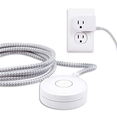 Cordinate Extension Cord with Switch On/Off Plug, 6 Ft Braided Power Cord Outlet Switch, 3 Prong, Slip Resistant Base, Tabletop or Wall Mount, Perfect for Lamps/Holiday Lights, White/Gray, 41095