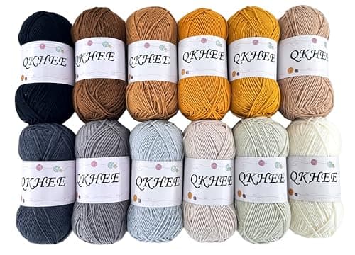 QKHEE Yarn for Crocheting and Knitting 12 * 1.76 Oz (50G) /195yd, Fine/Fingering Weight (1), 60% Cotton 40% Acrylic Soft Yarn kit for Making Sweater and amigurumi (Morandi)