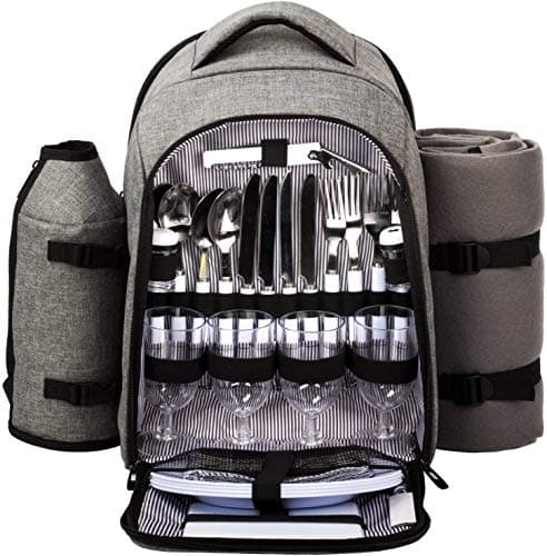 Hap Tim Picnic Basket Backpack for 4 Person with Insulated Cooler Compartment Wine Holder Fleece Blanket Cutlery Set Engagement Gifts for Couples Bridal Shower Gift Wedding Registry Gifts 3263