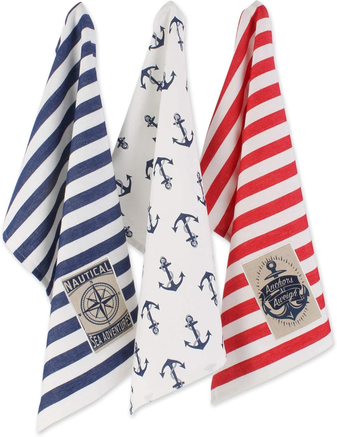 DII Maritime Collection Kitchen Dishtowel Set 18x28 Anchor Stripes 3 Piece