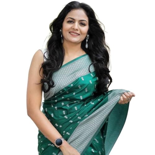 ZECVA Women Art Silk Art Saree with Attach Unstitch Blouse Piece (GREEN)