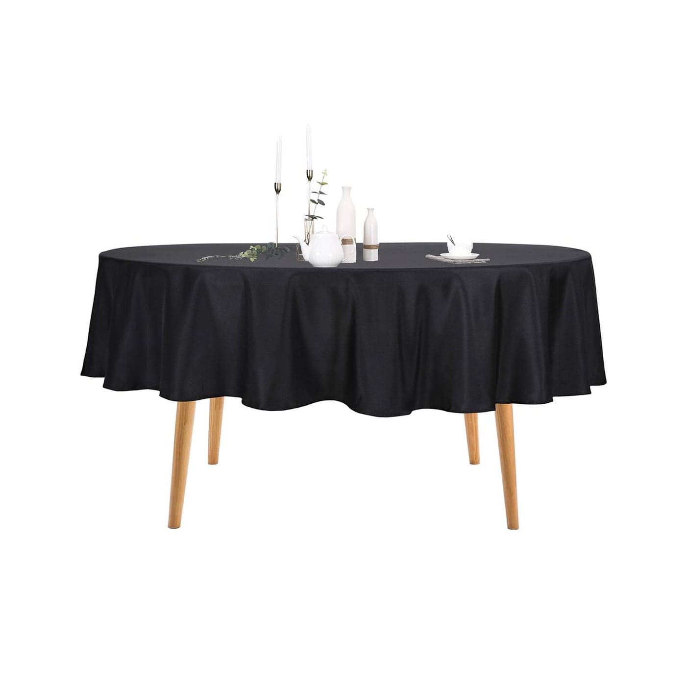 Ascoza 2pack 70 Inch Black Round Tablecloth in Polyester Fabric for WeddingBanquetRestaurantParties