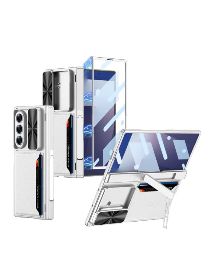 Case/Cover with Front Glass, Card Pocket Camera Shutter for Samsung Galaxy Fold 6 Case Cover with Hinge Full Body Protective Cover Folding Stand Invisible Card Slot Shockproof Hard PC Case