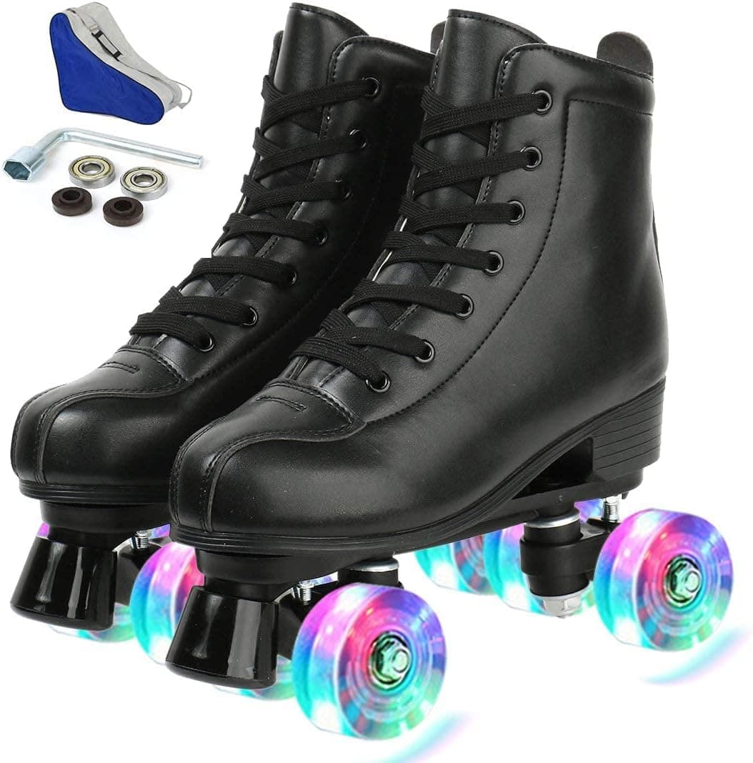 jessie PU Leather Roller Skates Roller Skates for Women Outdoor and Indoor Adjustable FourWheel Premium Roller Skates for Women Men Boys and Girls Flash WheelWomens 10 Mens 85
