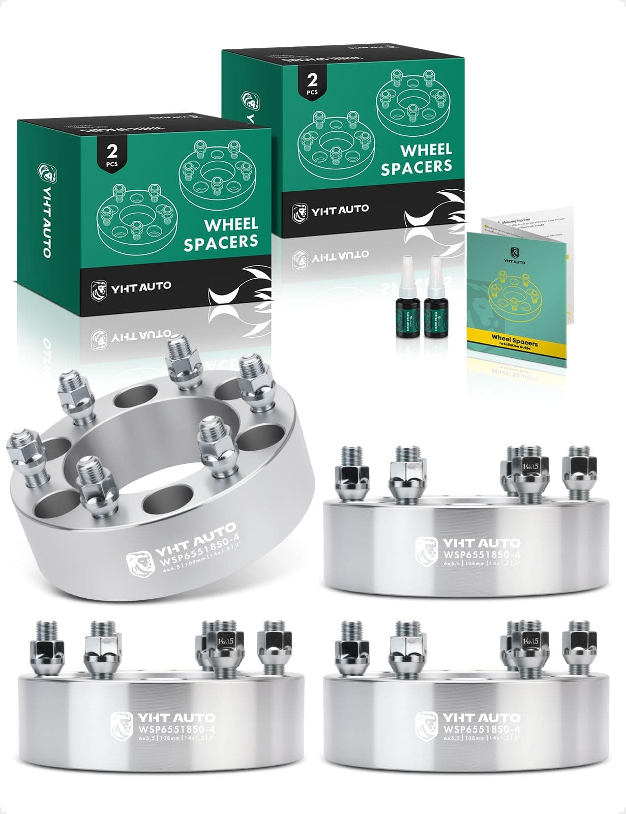 YHTAUTO 6x5.5 Wheel Spacers 2 inch Fits Chevrolet Silverado, Tahoe, C/K, GMC Sierra,Yukon, Cadillac Escalade, Forged 6x139.7mm Tire Spacers 50mm with M14x1.5 Studs 108mm Center Bore 4PCS, Silver