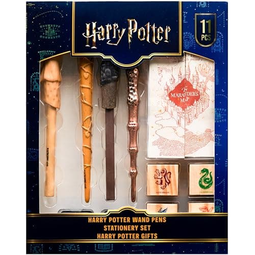 Harry Potter Stationary Set for Boys Girls with 4 Wand Pens Black Ink Marauders Map Hogwarts House Stamp Kit Cute School Supplies Gifts for Kids