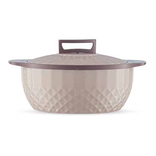 Trueware Eternity Inner Steel Insulated 2500 ML Thermoware Casserole | BPA Free | Odour Proof | Food Grade | Easy to Carry | Serving | Curd Maker | Hot Pot (Brown)
