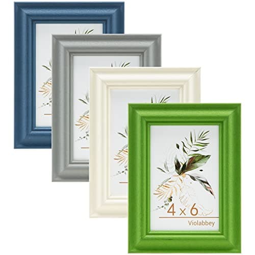 VIOLABBEY 4x6 Picture Frame Set of 4, 4 x 6 Picture/Photo Frame for Wall Mounted or Tabletop Display, Real Glass, Family Friends Gift (Green+White+Grey+Blue)