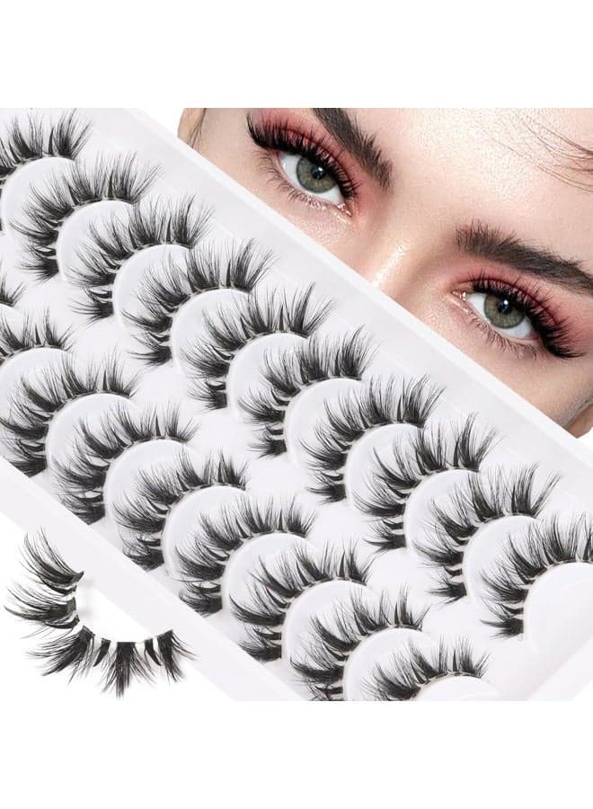 Manga Lashes Cat Eye Lashes with Clear Band 7-16MM C Curl Spiky Anime False Eyelashes 6D Effect 10 Pairs Doll Eye Wispy Eyelashes (Spiky02)