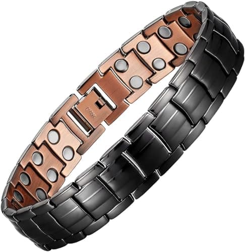 MagEnergy Mens Copper Magnetic Bracelets 999 Pure Copper Bracelet with DoubleRow Strength Magnets Adjustable Jewelry with Sizing Tool
