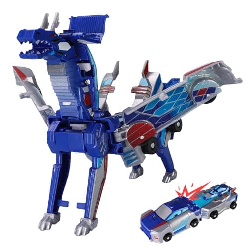 Collision Transforming Dinosaur Car Toy Magnetic Dinosaur Transformer Car Toys Party Favors Birthday Christmas Party Birthday for Kids Blue
