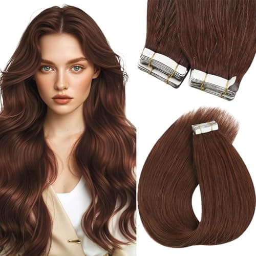 Sunny Hair Tape in Hair Extensions Real Human Hair Invisible Remy Hair Extensions Tape ins for Women Auburn Brown 16 inch 20Pcs 50G