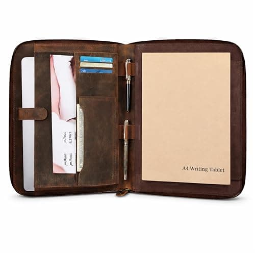 TheAntiq Genuine Leather Padfolio Zipper Portfolio with 13 Inch Laptop Pocket Professional Business Organizer for Documents Cards Writing Pad A4Letter Size Portfolio Folder