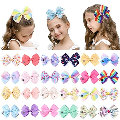 24pcs 5 Girls Hair Bows Alligator Clips Grosgrain Ribbon Big Bows Colorful Hair Barrettes Hair Accessories for Girls Toddlers Kids for Birthday Party Gifts Halloween Thanksgiving Christmas