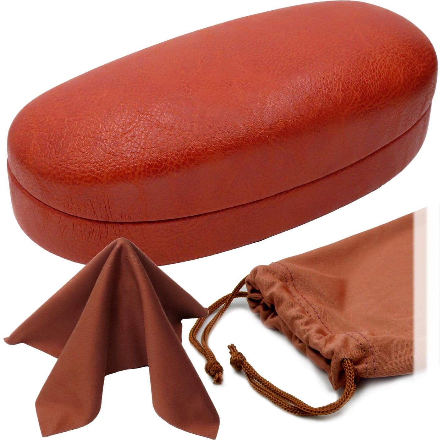 MyEyeglassCase - Premium Leather Like Hard Shell Sunglass Case with Microfiber Pouch & Cleaning Cloth - Glasses Case - Medium to Large Eyeglass Case for Men and Women (AS113 Brown)