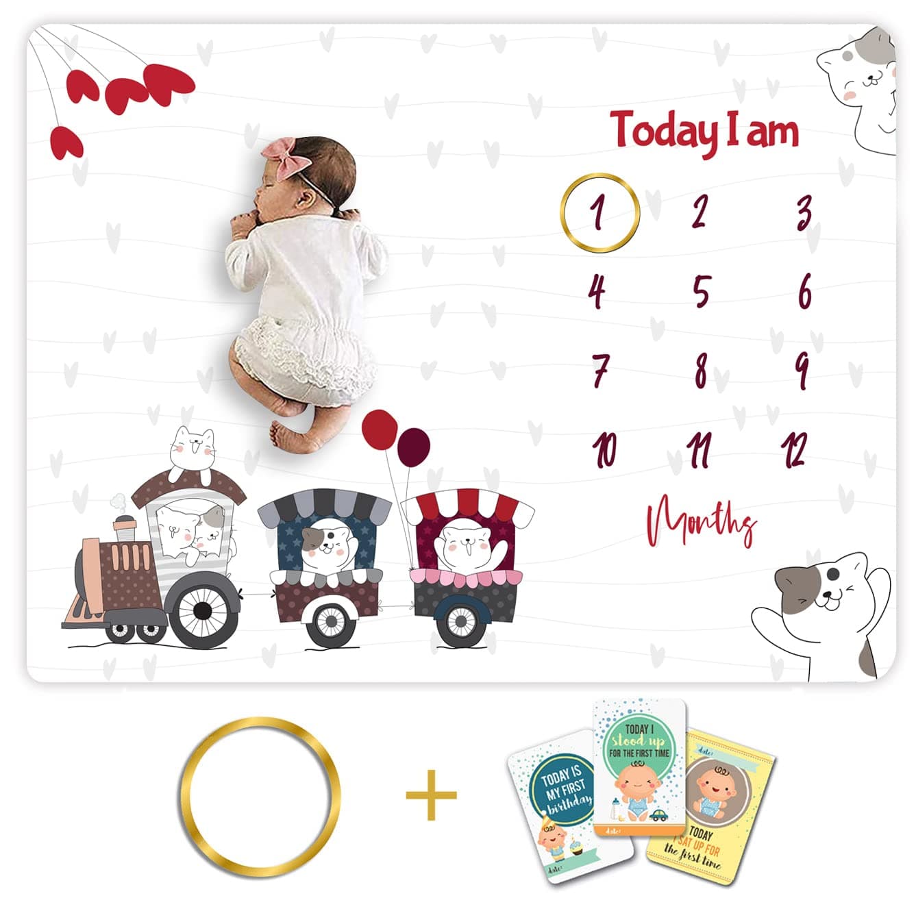 Novo Baby Milestone Blanket Props for Babys 1 to 12 Months Prop Ac Room Blanket for Summer Newborn Baby Blanket Infants Winter Blanket Baby Bedding 90X120 Striped White Fleece