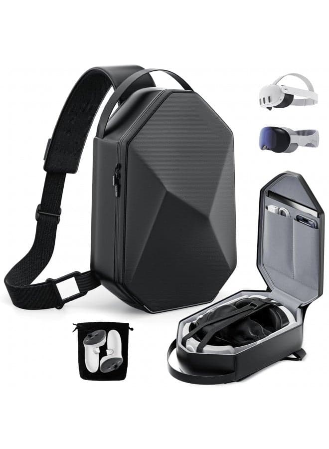 annapro Carrying Case for Meta Quest 3S/Quest 3/Quest 2/Vision Pro, Hard Travel Case Compatible with Kiwi Design/BOBOVR Elite Battery Strap and Controllers Accessories, Crossbody Shoulder Backpack