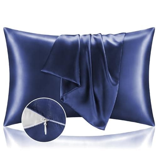 BEDELITE Satin Pillowcase with Zipper 2 Pack, Navy Pillow Cases Standard Size, Super Soft and Cooling Similar to Silk Pillow Cases, Gift for Women Men(20x26 Inches)