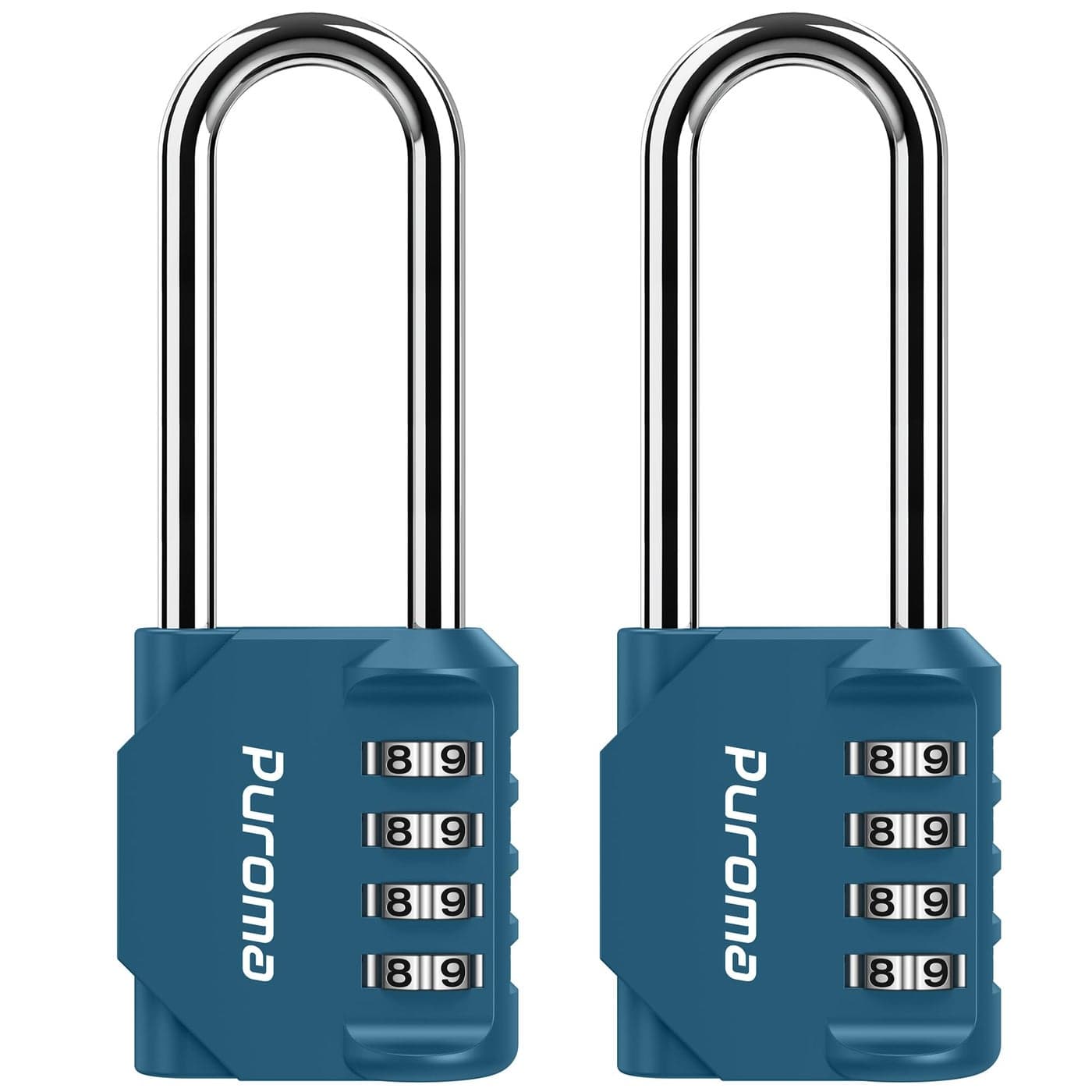 Puroma 2 Pack 26 Inch Long Shackle Combination Lock 4 Digit Outdoor Waterproof Padlock for Hasp Locker Lock Sports Locker Fence Gate Toolbox Case Hasp Storage Cabinets Peacock Blue