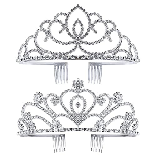 Jaciya 2 Pack Tiara Crown for Women Girls Princess Silver Crystal Tiara with Combs Rhinestone Headpieces tiara de la corona Birthday Wedding Party Hair Accessories