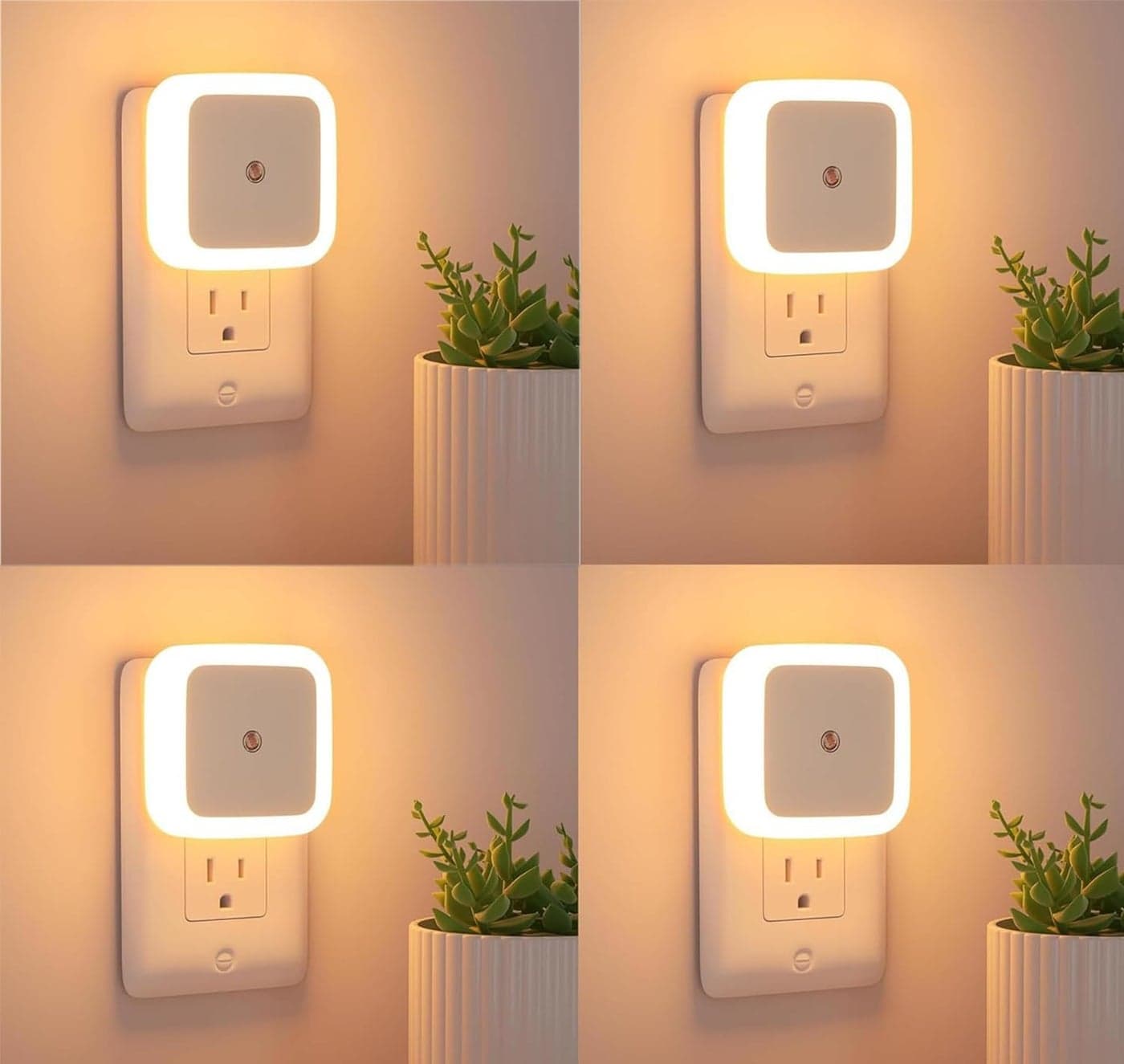 PANCA 4pc Night Lamp Sensor Light for Bedroom Bed Side Home | Smart Automatic ON/Off Dim LED Lights | Energy Saving 0.5W Lamp | Long Life for Hallway, Stairs, Kitchen, Bathroom (Warm) (Pack of 3)