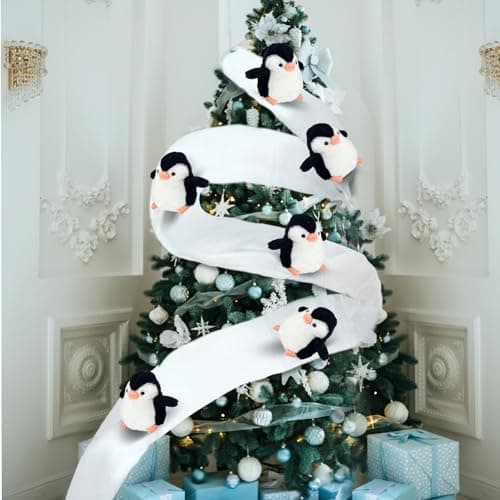Shappy Christmas Snow Surfing Set Sliding Penguins for Xmas Tree Banister Staircase Decoration Christmas Banister Sliding Penguins Decor for Xmas Holiday Party Stairway Indoor Decor