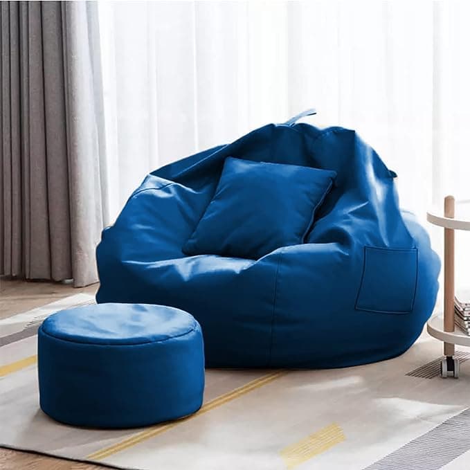 INSTER Bean Bag Cover with Footrest and Cushion Only Without Filling Faux Leather Sturdy Construction for Adults Teenagers Kids Indoor Use Solid ColorOthers Blue New
