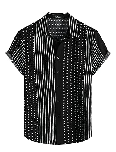 VATPAVE Mens Casual Short Sleeve Button Down Shirts Regular Fit Hawaiian Summer Shirt Medium Black Stripe