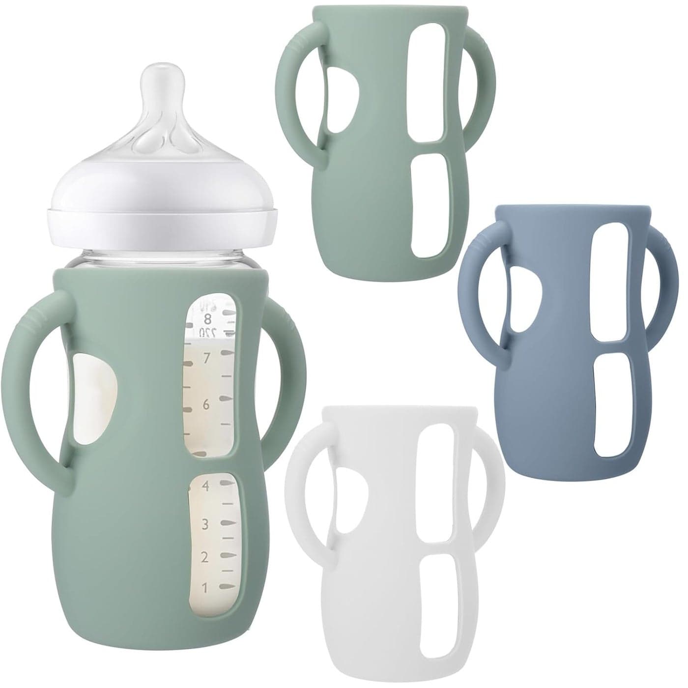 BUSOHA 3 Pack Silicone Sleeves for Avent Baby Bottles Anti Breakage Baby Bottle Holder with Handle for Avent Natural Glass Baby BottlesCompatible with Avent Baby Bottle8 OZ