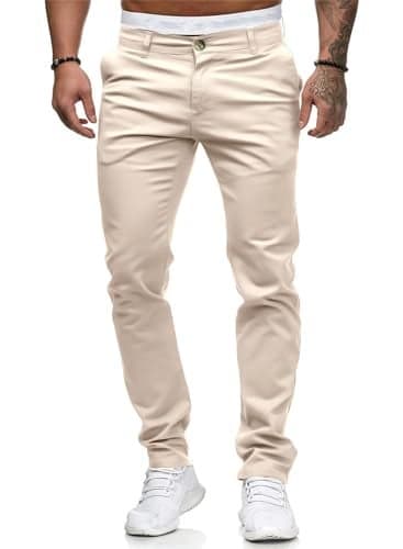 HUNGSON Men Skinny Slim Fit Casual Jeans Dyeing Stretch Straight Fashion Denim Pants(Beige,36)