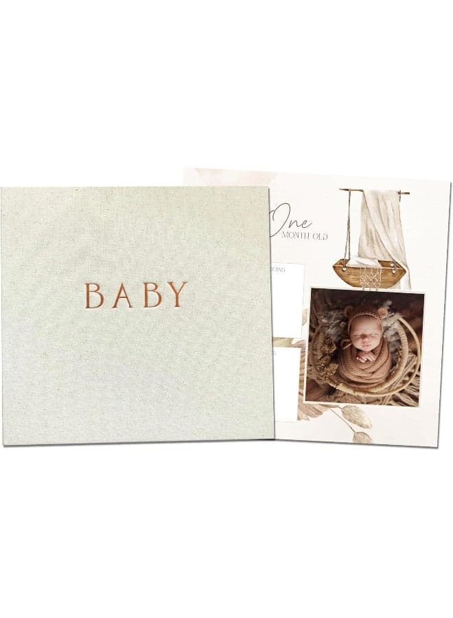 Peachly Unisex Baby Memory Book | Baby Photo Album Minimalist Baby Book First Year Baby Book Keepsake for Milestones | Simple Baby Scrapbook for Boy Girl Milestones | Natural Linen - Haven