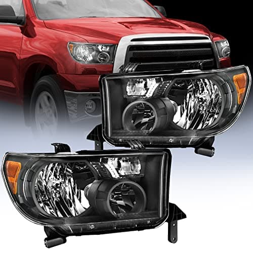 Nilight Headlight Assembly for 2007 2008 2009 2010 2011 2012 2013 Toyota Tundra 20082017 Sequoia Headlamps Replacement Black Housing Amber Reflector Driver and Passenger Side