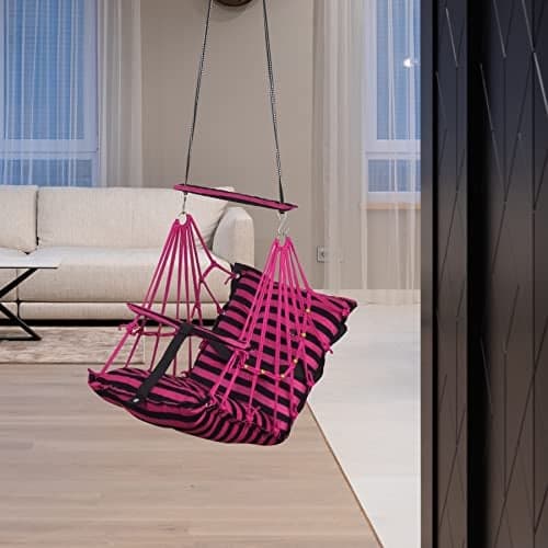 BOFFLE® Cotton Swing Chair for Kids Baby's Children Folding and Washable1-3 Years with Safety Belt/Home,Garden Jhula for Babies|Swing for Kids | Seat and Back Side 16x16 inch