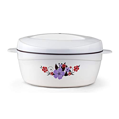 Cello Roti Plus Insulated Casserole Hot Pot Box Case with Lid 1500 ml White & Brown | Double Wall PU Insulated, Inner Drip Tray Casserole For Hot Pot For Roti Chapathi | Hot Pot Roti Case For Kitchen
