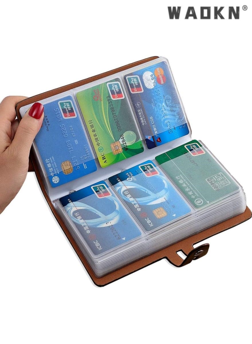Credit Card Holder, Business Card Organizer Credit Cards Protector with 96 Card Slots RFID Blocking Business Cards Holder for Managing Your Different Cards to Prevent Loss or Damage (Brown)
