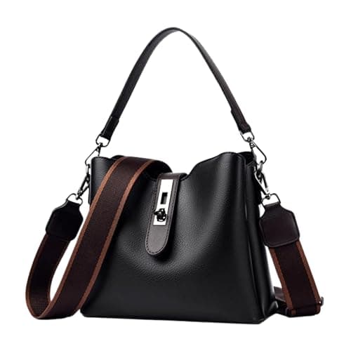 Gowloz Women's PU Leather Bucket Bag, Black Crossbody Shoulder Handbag for Work, Shopping, Travel, Daily Use | Fashion Style