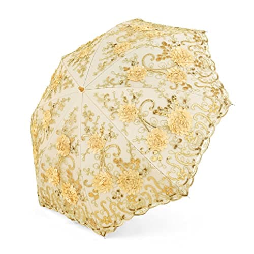 BABEYOND Lace Parasol UltravioletProof Folding Umbrella UPF50 Vintage Flower Embroidery Umbrella for Wedding Party and Photo Shooting Champagne