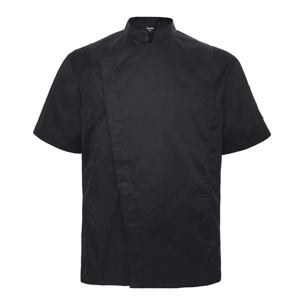 TopTie Unisex Short Sleeve Chef Coat Jacket, Black with Mesh Side