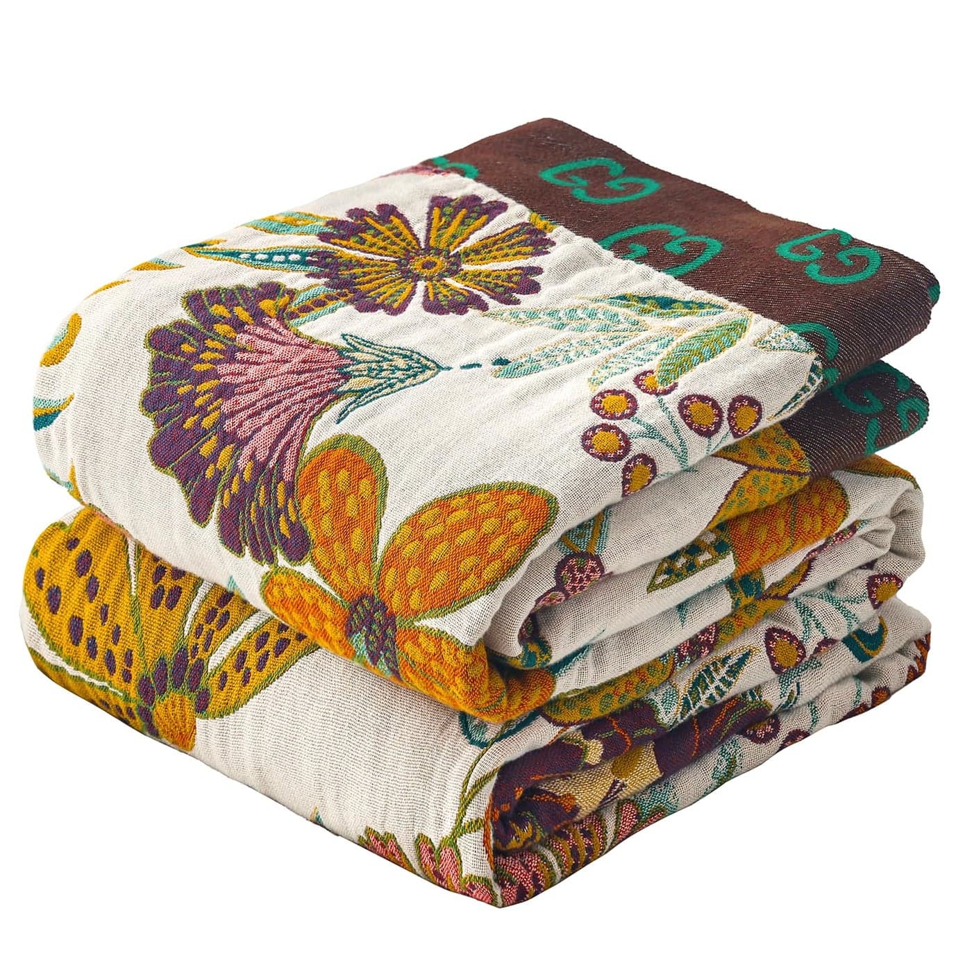 VANJOROY King Boho Throw Blanket for Bed 100 Cotton Muslin Soft ThrowFloral Farmhouse Rustic Decor Blanket for Couch Sofa Quilt and Gift 91 x 98BeigeWhite