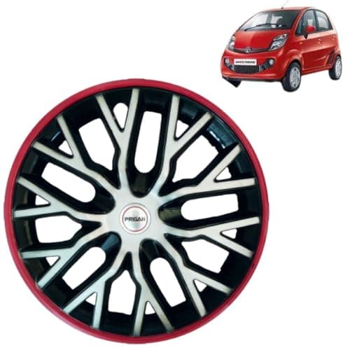 Prigan TATA Nano Black Silver Red Wheel Cover 12" for -TATA Nano (Set of 4 Pcs) (Press Fitting) Model- Phantom Triple Color 12