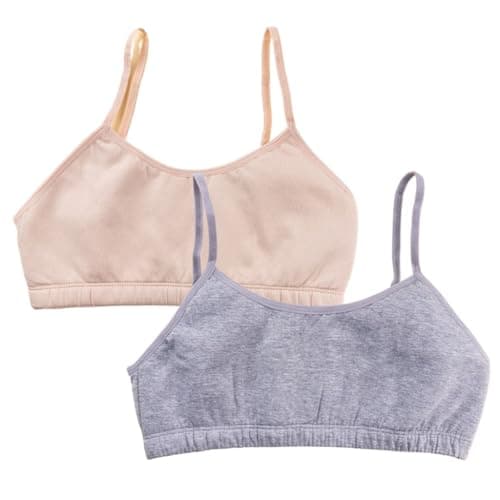 ADIRA | Starter Bra for Teen Girls | Teen Bras with Flat Padding for Coverage | Gives Confidence At School | Beginners Bra with Comfortable Strecthy Cotton | Pack of 2 | Skin & Grey | M