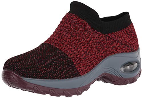 Slow Man Women's Walking Slip on Shoes - Casual Slip on Sock Sneakers Nursing Work Travel Outdoor Shoes Platform Red Point,10.5