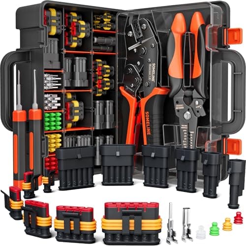 SOMELINE Crimping Tool Kit Waterproof Automotive Electrical Connectors 123456 Pin 2214 AWG Ratchet Crimper Terminal Removal Tools for CarMotorcycleBoat