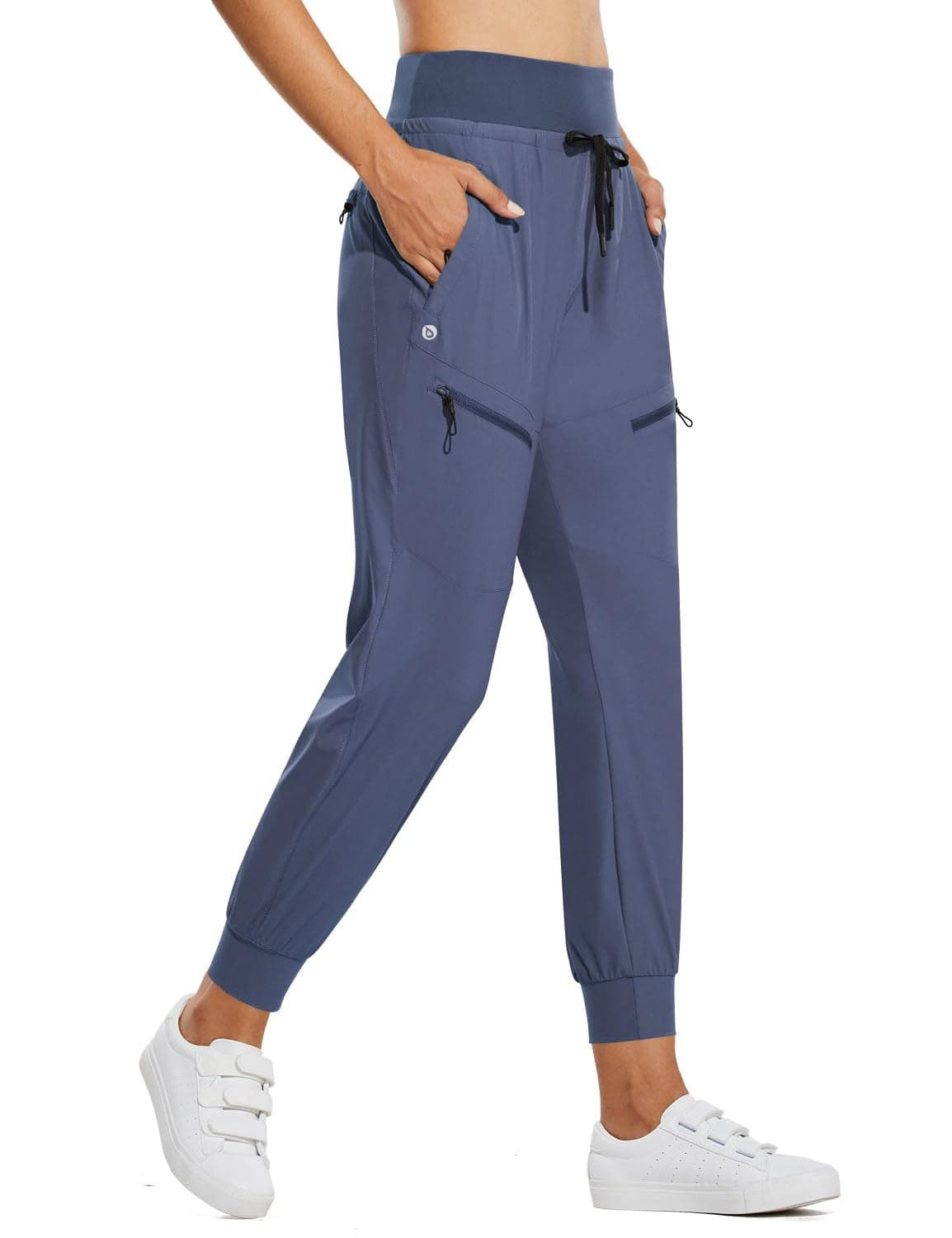 baleaf Women's Joggers Lightweight Hiking Pants High Waist 5 Zipper Pockets Quick Dry Travel Athletic UPF50+ Blue M