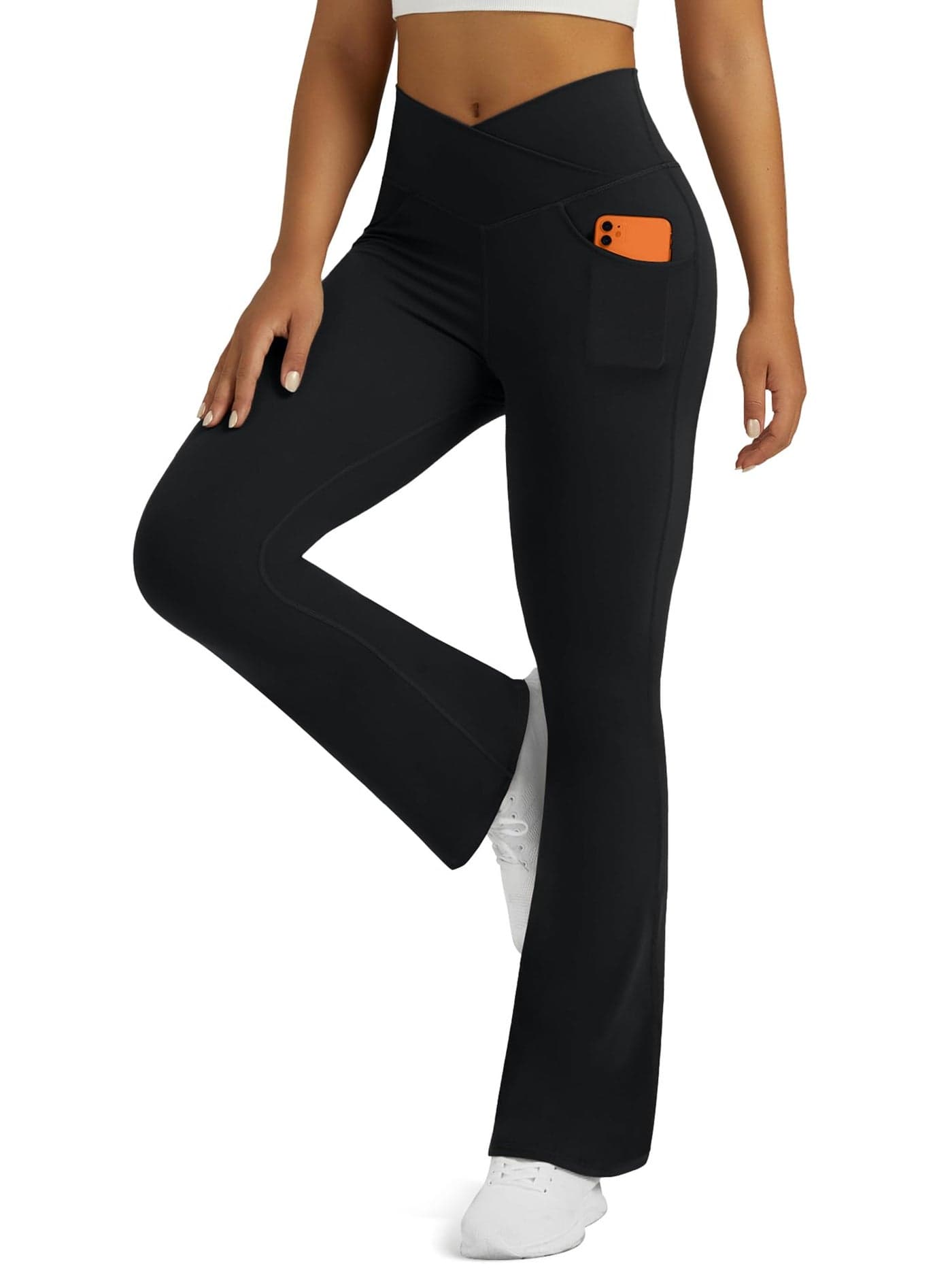 Boerfmian Flare Leggings for Women with Pockets Yoga Pants Crossover Flare Leggings Bootcut High Waisted Yoga Pants