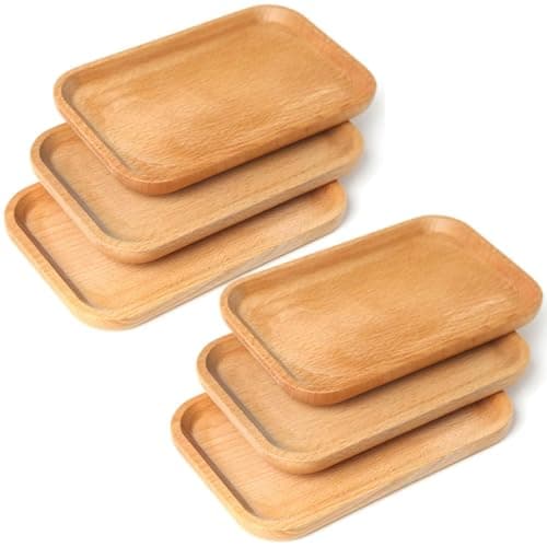 Linwnil 6 Pack 8 x 5 Inches Serving Platter Tray, Tray Cheese Plate Rectangular Platter for Fruit, Appetizer, Bread,Rectangular Avoid Sliding and Spilling Food (Wood Trays x 6Pack)