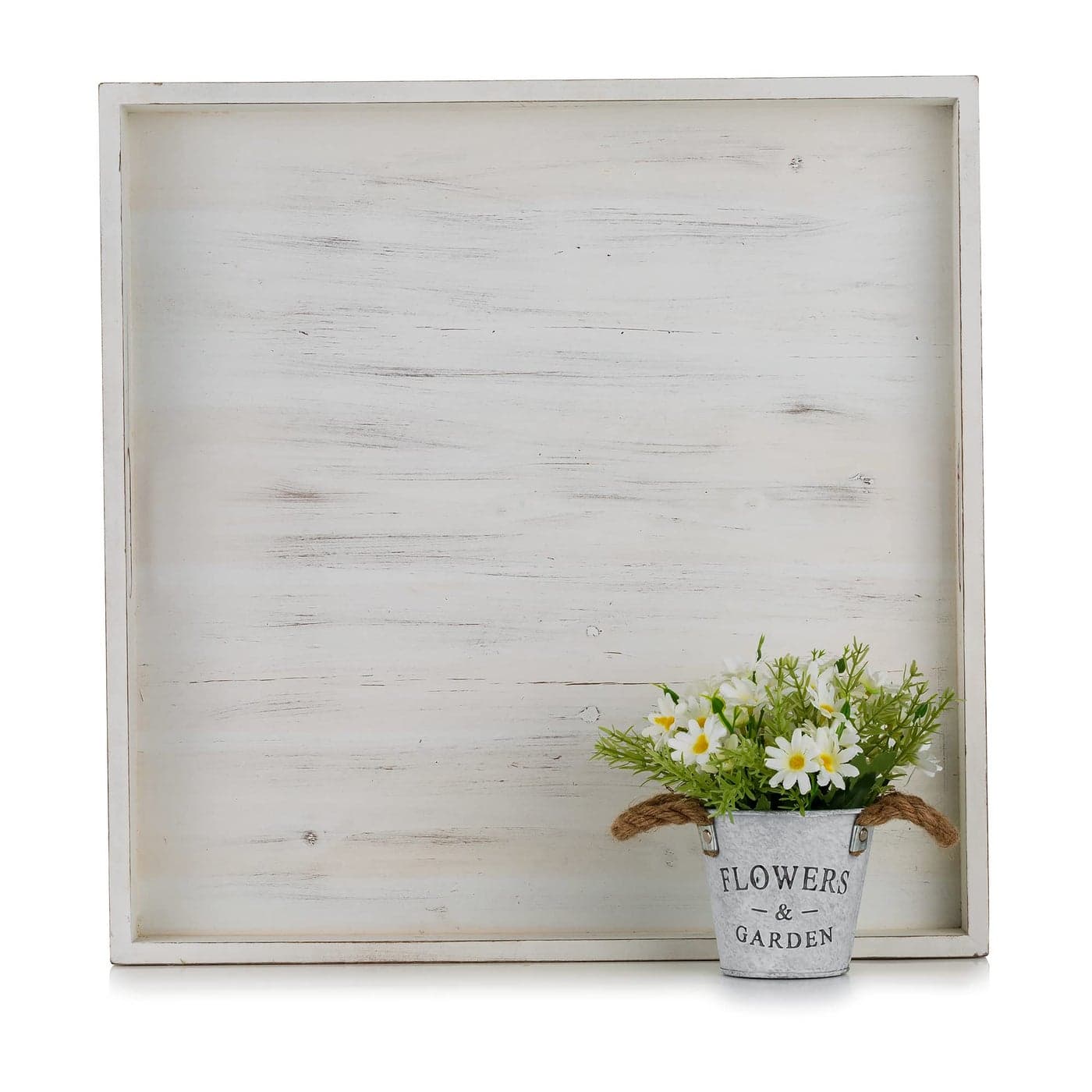 Hanobe Square Large Ottoman Tray Extra Large Serving Wooden Trays Rustic Decorative Tray for Ottoman Coffee Table with Handles for Living Room White
