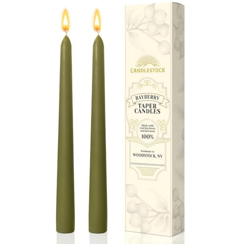 Candlestock Real Bayberry Taper Candle Pair 8 inch - Pure Bayberry and Pure 100% USA Beeswax Blend - Dripless Taper Candle Pair